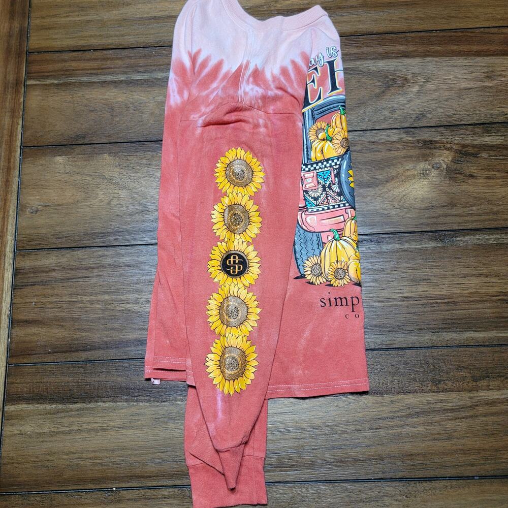 Simply Southern Youth LS Peach Tie-Dye Pumpkins & Sunflowers Sweatshirt - YM - Picture 3 of 5